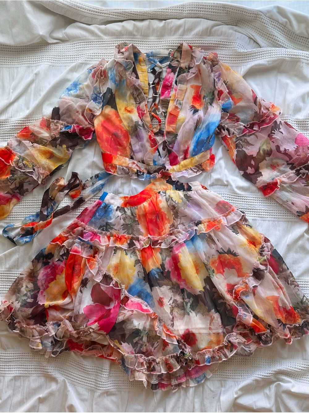 L'ATISTE Multi-Color Floral V-Neck Ruffle Mini Dress - Picture 2 of 5